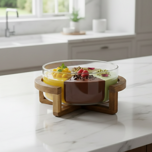 Classy Glass Serving Bowl with Wood Stand