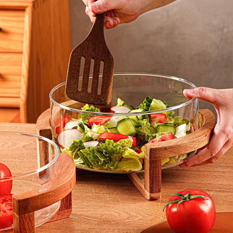 Classy Glass Serving Bowl with Wood Stand
