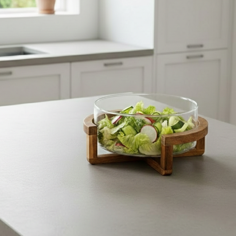 Classy Glass Serving Bowl with Wood Stand