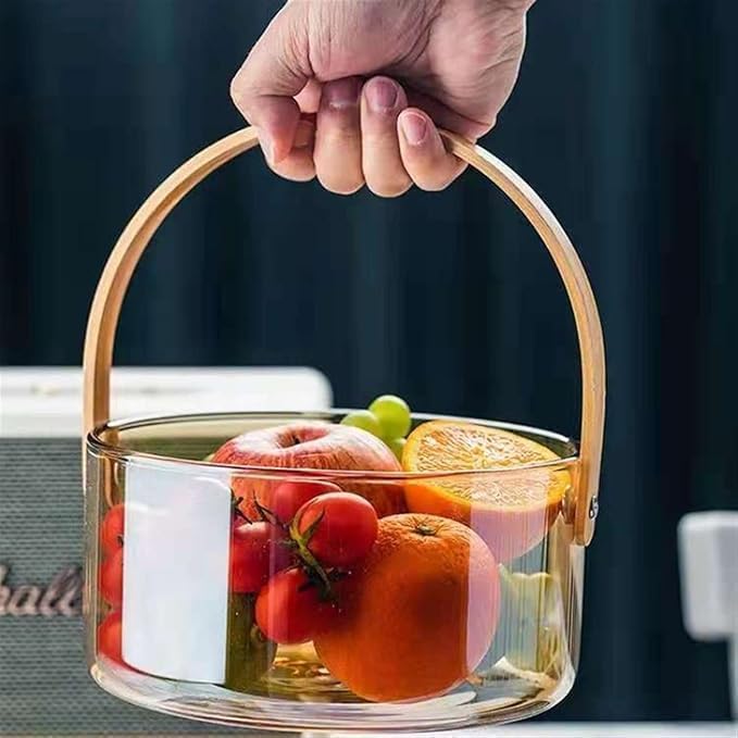 Elegant Glass Serving Bowl with Wood Handle