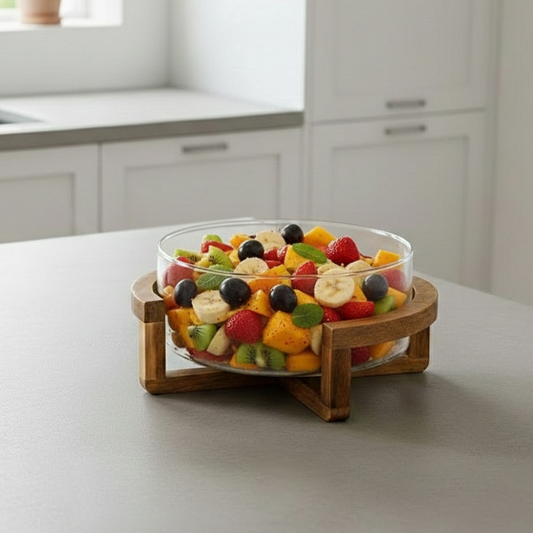 Classy Glass Serving Bowl with Wood Stand