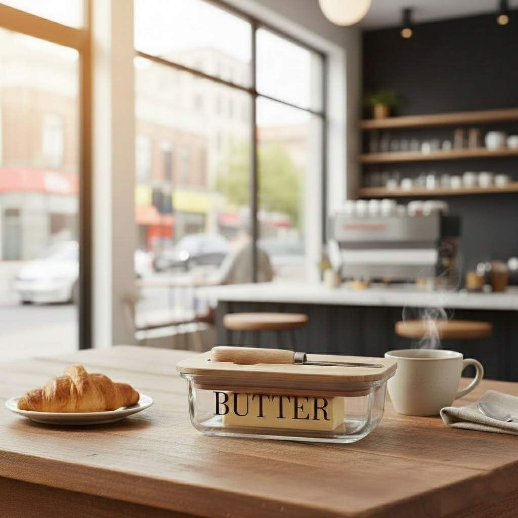 Rectangular Butter Keeper with Lid & Knife