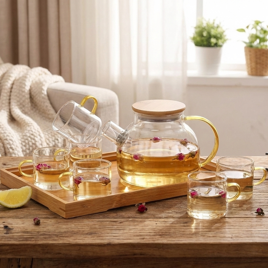 Elegance Glass Set with Wooden Tray