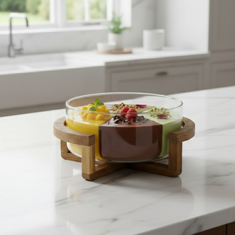 Classy Glass Serving Bowl with Wood Stand