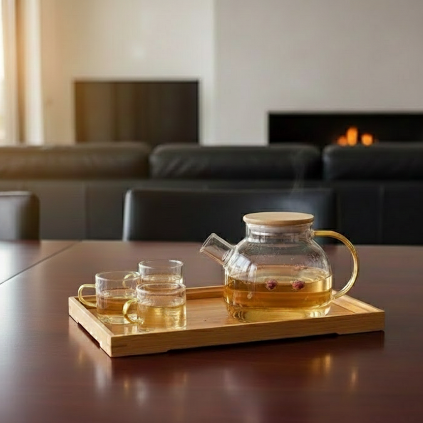 Elegance Glass Set with Wooden Tray