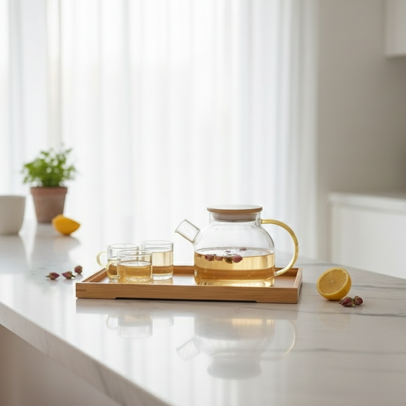 Elegance Glass Set with Wooden Tray
