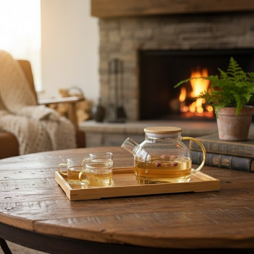Elegance Glass Set with Wooden Tray