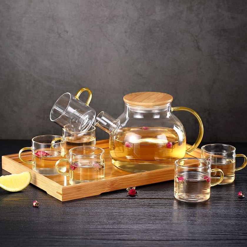 Elegance Glass Set with Wooden Tray