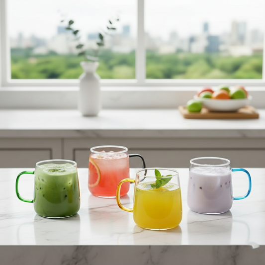4-Pcs Glass Mugs with Colorful Handles